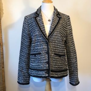 TALBOTS-Black,Gray & White Patterned Work Tweed Blazer/Jacket Size Large